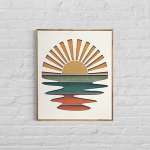 Sunset Sunrise Boho Wood Wall Art | Laser Cut Wall Art | Sunset Framed Wall Hanging