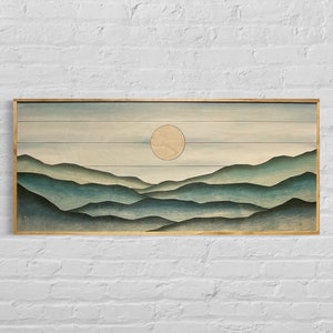 Boho Blue Mountain Landscape Wood Wall Art | Landscape Wooden Wall Hanging | Hand Painted Watercolor Home Decor for Over the Bed
