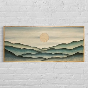 Boho Blue Mountain Landscape Wood Wall Art | Landscape Wooden Wall Hanging | Hand Painted Watercolor Home Decor for Over the Bed