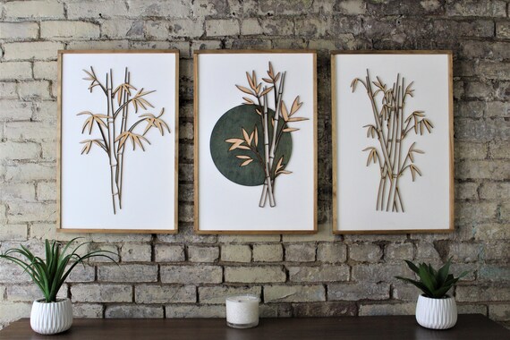 Boho Bamboo Wood Wall Art Modern Minimalist Wall Hanging 3 Etsy