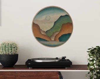 Round Mountain Cliff Wood Wall Art | Boho Mountain Wooden Landscape Wall Hanging | Minimalistic Living Room Decor