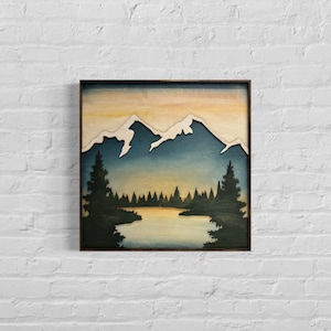 Forest Stream Wood Wall Art | Sunset Wilderness Wooden Wall Hanging | 3D Mountain Cabin Gift for Him
