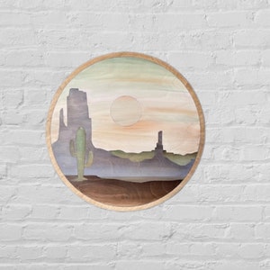 Round Desert Mountain Wood Wall Art | Modern Boho Circle Wall Hanging | Southwest Laser Cut Wall Art