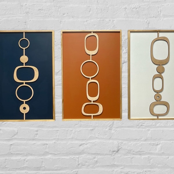 Mid Century Modern Wood Wall Art | Laser Cut Wall Art | Atomic MCM | 3 Piece Modern Wall Hanging
