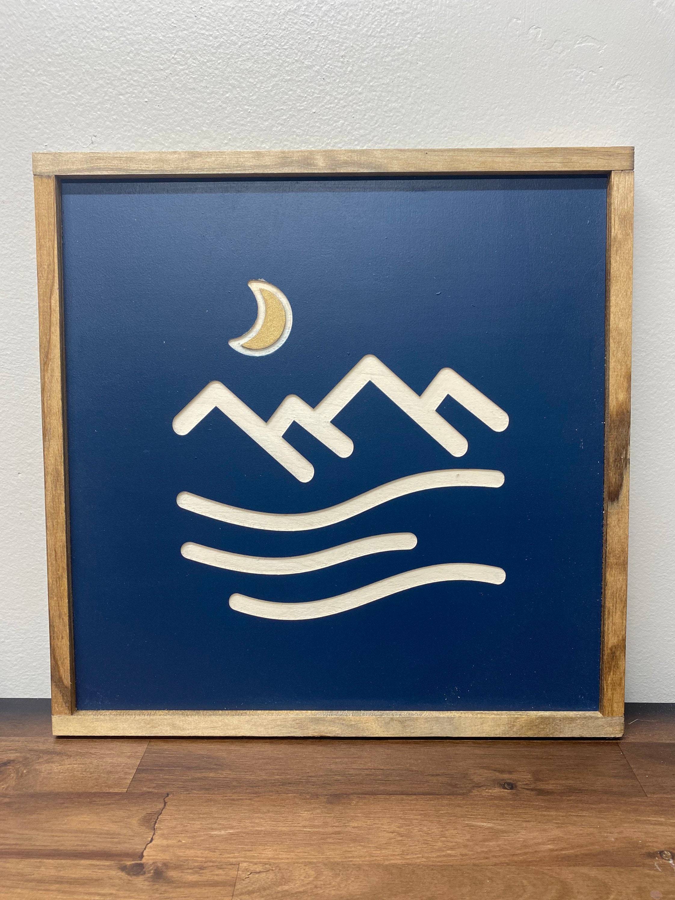 Arte de la pared de madera boho / Sol y luna pared minimalista | Etsy