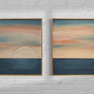 Boho Sunset Wood Wall Art | Coastal Ocean Wooden Wall Hanging | 2-Piece Wall Art Set for Living Room