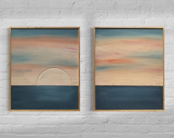 Boho Sunset Wood Wall Art: Coastal Ocean 2-Piece Set