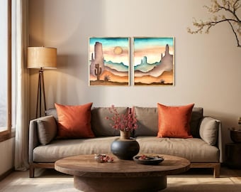 Southwest Desert Wood Wall Art: Watercolor Cactus Landscape