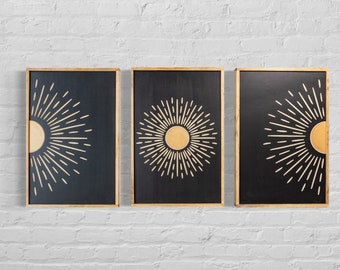 Mid Century Modern Sun Burst Wood Wall Art  | Boho Minimalist Sun Burst Wall Hanging | Modern Wall Art for Bedroom