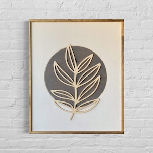 Plant Wood Wall Art | Minimalistic Leaf Line Art | Wood Wall Hanging | Plant Lady Art | Laser Cut Wall Art | Botanical Art