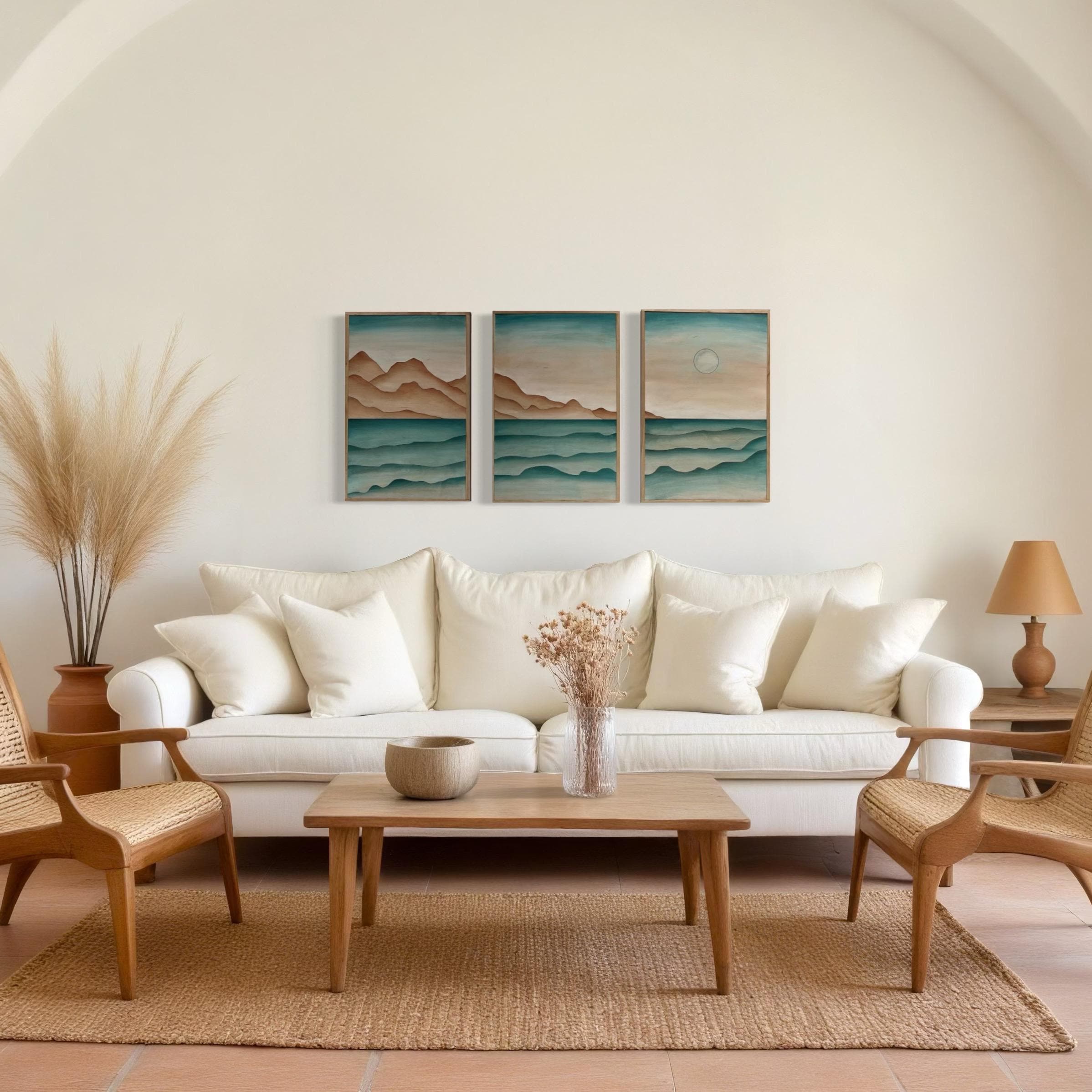 Beach Sunset Wood Wall Art Set: Coastal Ocean Scene Decor