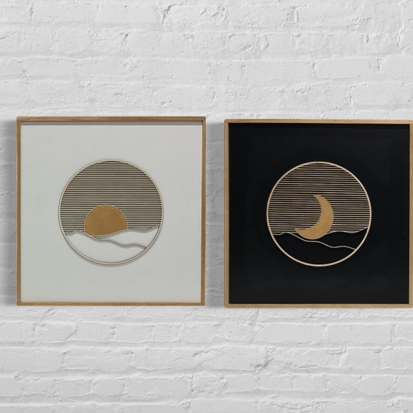 Nordic Wall Art Mid Century Modern Wooden Wall Hanging | Circle Sun and Moon Wood Wall Art | Handcrafted Scandinavian Decor