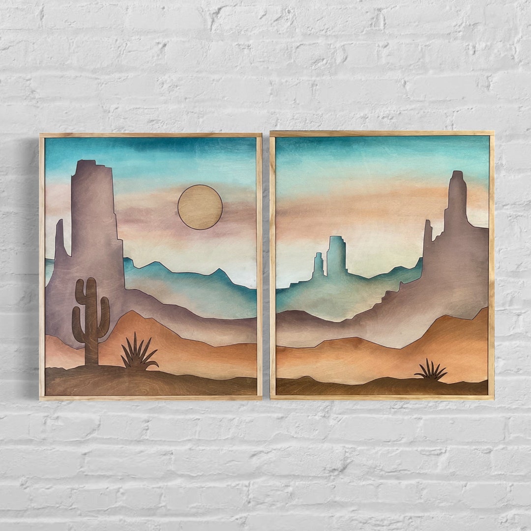 Southwest Desert Landscape Wood Wall Art | Boho Southwestern Wooden ...