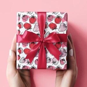 Strawberry Print Wrapping Paper Gift Wrap Summer Cute Strawberry Patch Gift Wrap Bright Luxury Wrapping Paper Girl Birthday Gift Wrap Papers