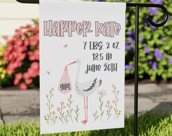 Birth Announcement Flag Stork Yard Garden Sign Personalized Baby