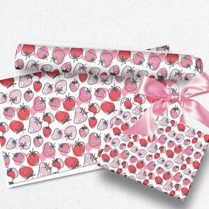 Strawberry Gift Wrap Summer Wrapping Paper Cute Strawberry Patch Print Gift Wrap Bright Luxury Wrapping Paper Girl Birthday Gift Wrap Papers