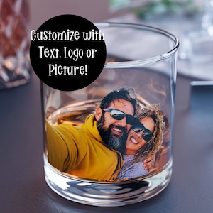 Whiskey Glass Custom Photo Rocks Design Your Own Bourbon Scotch Glass Personalized Bar ware Men Gifts Whisky Glass Monogram Glassware Liquor