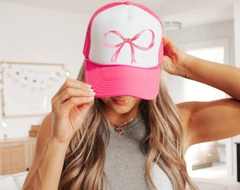 Pink Bow Trucker Hat, Ribbon Hair Accessory