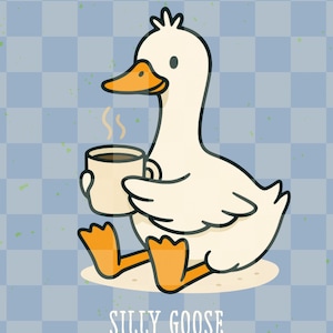 Ganso tonto PNG, divertido ganso con gráfico de café para camisetas, descarga digital de sublimación de animales lindos, clipart de humor de aves, ganso png