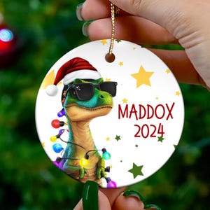 Personalized Dinosaur Ornament with Santa Hat: Custom Christmas Decor