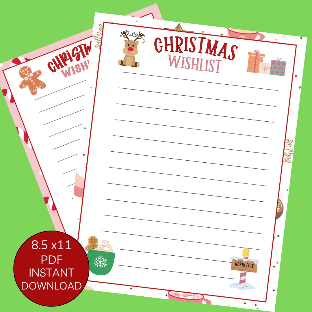 Christmas Wishlist Printable Gift List Holiday Instant Download Form ...