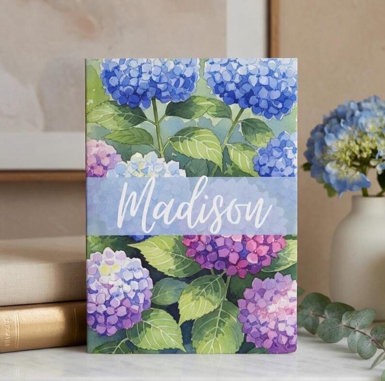 Personalized Hydrangea Journal, Custom Name Diary, Floral Notebook Gift ...
