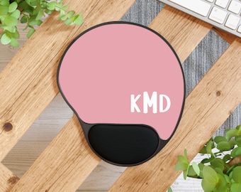 Personalized Ergonomic Wrist Rest Mouse Pad, Neutral Monogrammed Office Decor