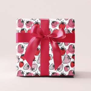 Strawberry Print Wrapping Paper Gift Wrap Summer Cute Strawberry Patch Gift Wrap Bright Luxury Wrapping Paper Girl Birthday Gift Wrap Papers