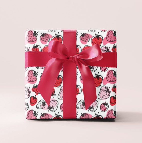 Strawberry Gift Wrap Roll, Heavy Duty Pink Wrapping Paper