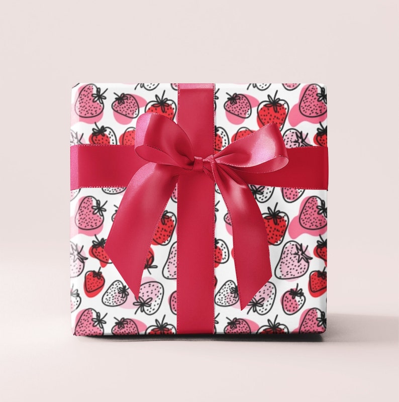 Strawberry Print Wrapping Paper Gift Wrap Summer Cute Strawberry Patch Gift Wrap Bright Luxury Wrapping Paper Girl Birthday Gift Wrap Papers