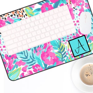 Personalized Desk Pad Large Mouse Pad Custom Monogram Office Floral Decor Cubicle Decor Cute Desk Preppy Cushion Blotter Mat Desk Gift Pink