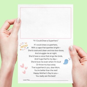 Mothers Day Poem Printable PDF for Kids, DIY Mama Gift From Child, Heartfelt Poem with Drawing Space, Children Special Gift Message for Mom