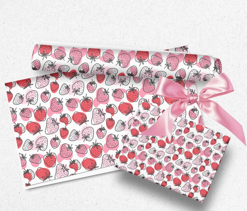 Strawberry Gift Wrap Summer Wrapping Paper Cute Strawberry Patch Print Gift Wrap Bright Luxury Wrapping Paper Girl Birthday Gift Wrap Papers