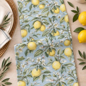 Lemon Table Runner, Fruit Kitchen Decor, Yellow Citrus Cotton Table Decoration, Summer Dining Table Linen, Mediterranean Inspired Home Decor