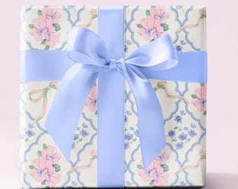 Kokette Blumenpapierrollen, Vintage Pastell Geschenkpapierrollen