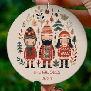 Scandinavian Family Ornament Custom Family Name Christmas Tree Decoration Nordic Folk Art Ceramic Norwegian Gift European Scandi Decor
