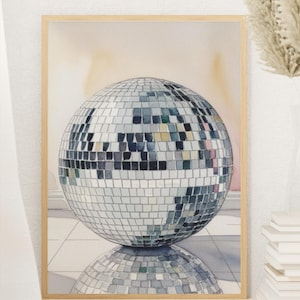 Disco Ball Decor, Groovy Poster, Mirror Ball Poster, Bar Cart Wall Art, Girly Wall Art, Preppy College Dorm Room Decor, Maximalist Wall Art
