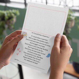 Mothers Day Poem Printable PDF for Kids, DIY Mama Gift From Child, Heartfelt Poem with Drawing Space, Children Special Gift Message for Mom