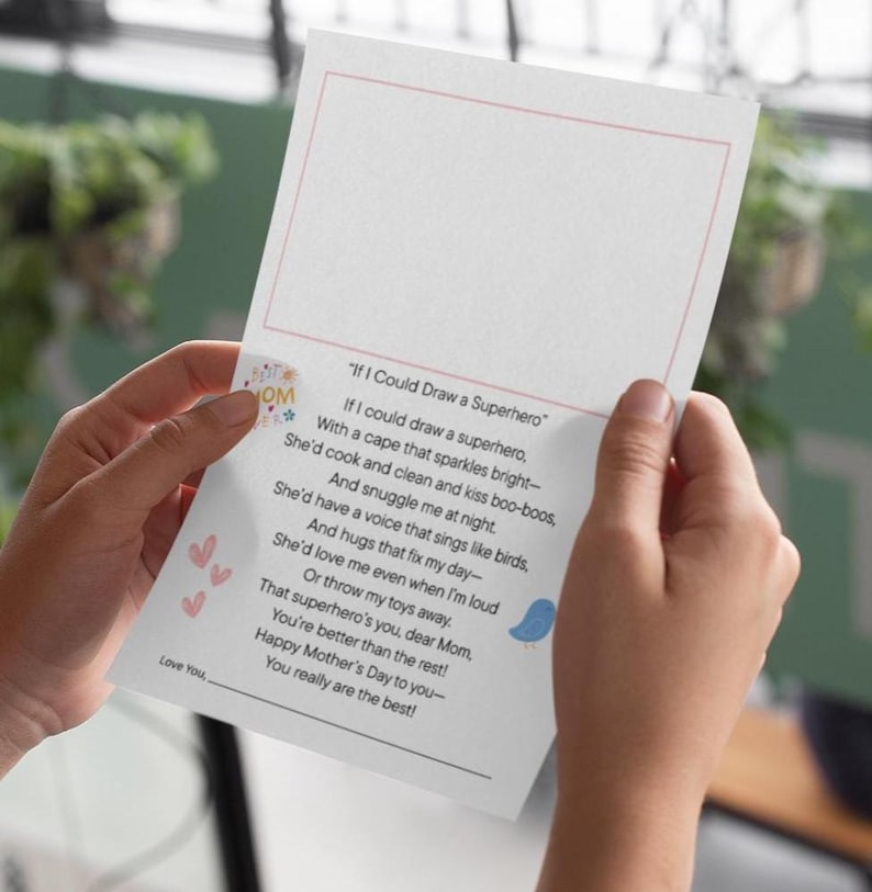 Mothers Day Poem Printable PDF for Kids, DIY Mama Gift From Child, Heartfelt Poem with Drawing Space, Children Special Gift Message for Mom