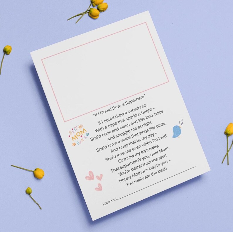 Mothers Day Poem Printable PDF for Kids, DIY Mama Gift From Child, Heartfelt Poem with Drawing Space, Children Special Gift Message for Mom