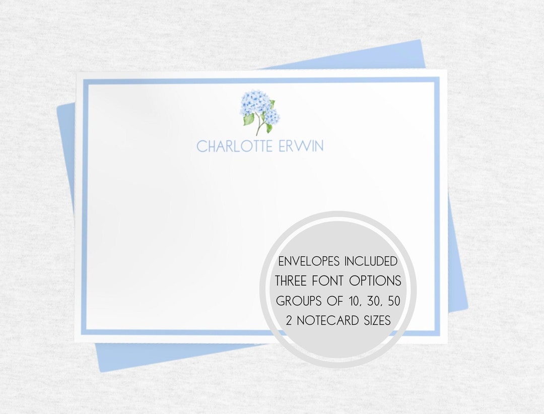 Custom Stationery Set | Blue Hydrangea Thank You Cards | Elegant Note ...