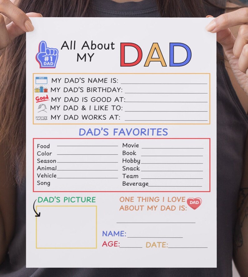 All About Dad Printable Questionnaire, Gift Ideas Fathers Day, Birthday ...