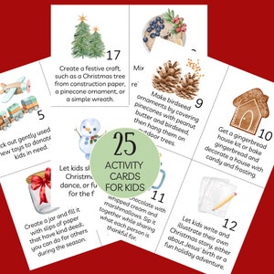 Kerst afdrukbare activiteit kinderen adventskaarten 25 bucketlist leuke feestdagen christelijke ambachten bundelset kind zoon dochter individueel cadeau