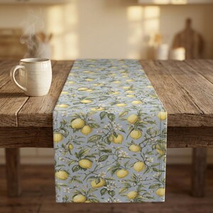 Lemon Table Runner, Fruit Kitchen Decor, Yellow Citrus Cotton Table Decoration, Summer Dining Table Linen, Mediterranean Inspired Home Decor