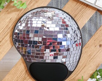 Wrist Rest Mouse Pad | Cute Retro 1970s Disco Ball Desk Pad | Cubicle Decor, Work Essentials | Unique Coworker Gift