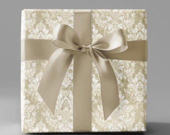 Vintage Damast Geschenkpapierrolle, goldener Blumendruck