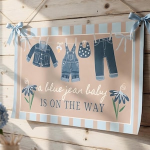 Blue Jean Baby Shower Backdrop, Customizable Denim Gingham Pregnancy Banner (Digital Download)
