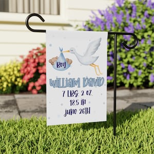 Custom Baby Boy Announcement Flag - Personalized Birth Stats Yard Sign, Garden Welcome Home Decor with Baby Name Stork Design Gift Yard Art
