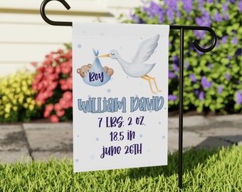Custom Birth Announcement Flag – Stork Sign Stats Yard Art Baby Boy