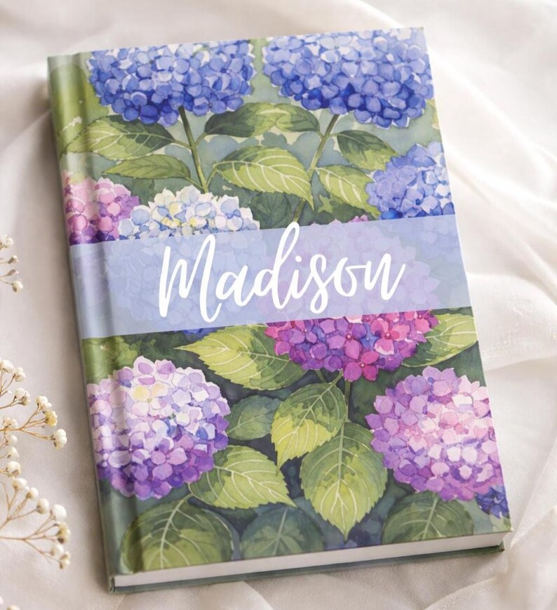 Personalized Hydrangea Journal, Custom Name Diary, Floral Notebook Gift ...